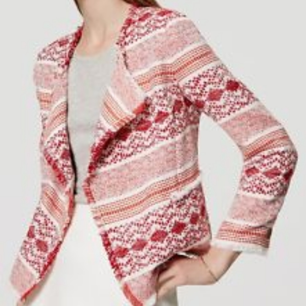LOFT aztec fringe knit blazer -  NWT - Size 14